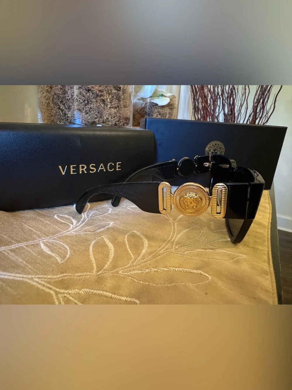 Versace Black Unisex Sunglasses with Dark Lenses